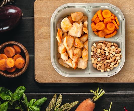 Premium Borosilicate Glass Food Storage Containers with 3 Compartments Square Light Gray