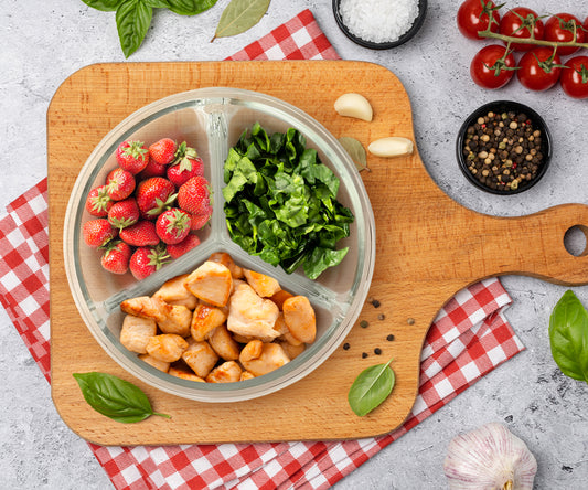 Premium Borosilicate Glass Food Storage Containers with 3 Compartments Round White