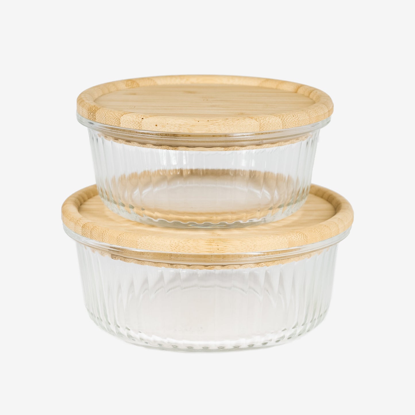 Embossed Borosilicate Glass Container with Bamboo Lid Round