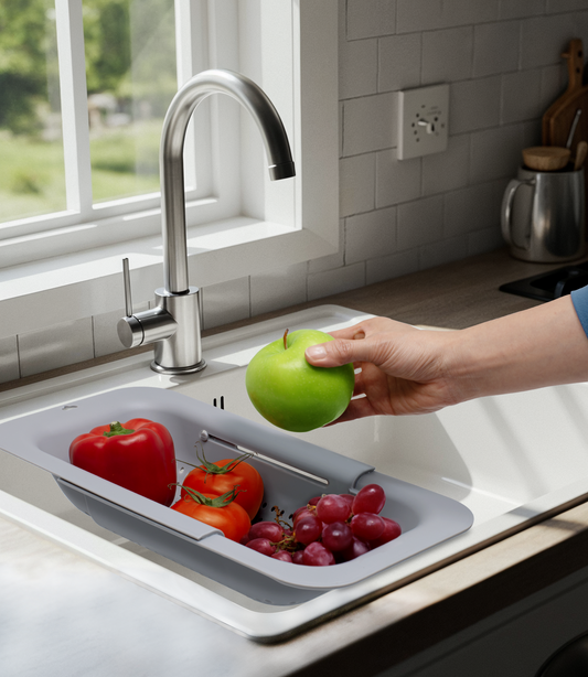 Expandable Colander - on top of the sink