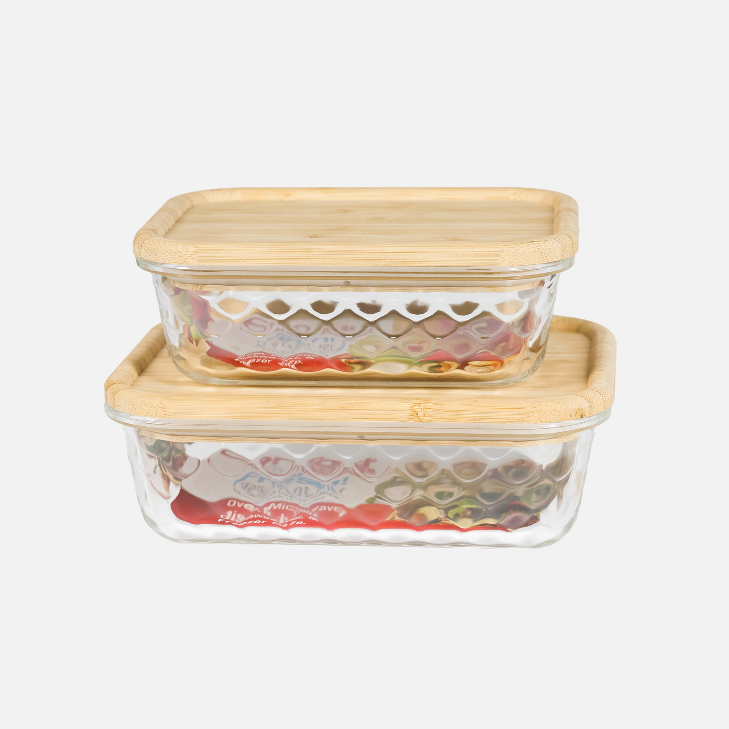 Embossed Borosilicate Glass Container with Bamboo Lid Rectangular
