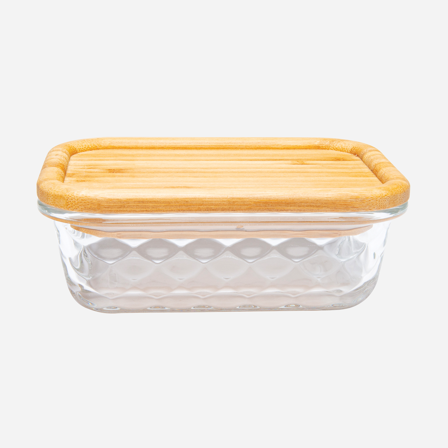 Embossed Borosilicate Glass Container with Bamboo Lid Rectangular