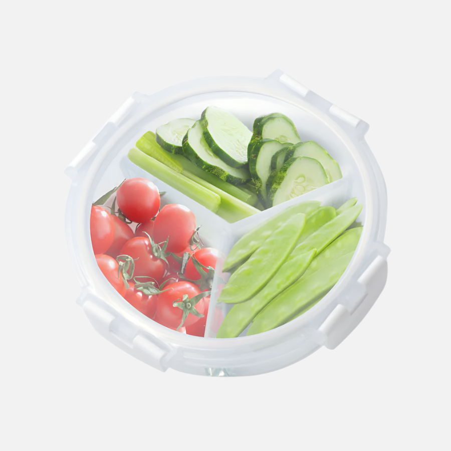 Premium Borosilicate Glass Food Storage Containers with 3 Compartments Round