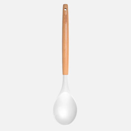 Silicone Utensils with Beech Wood Handles - White