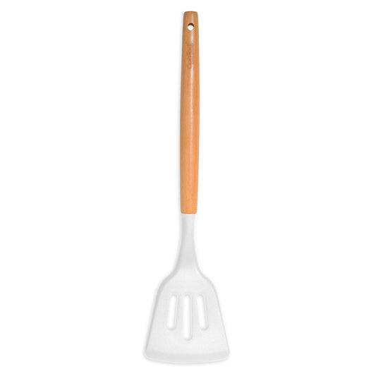 Silicone Utensils with Beech Wood Handles - White