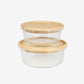 Embossed Borosilicate Glass Container with Bamboo Lid Round