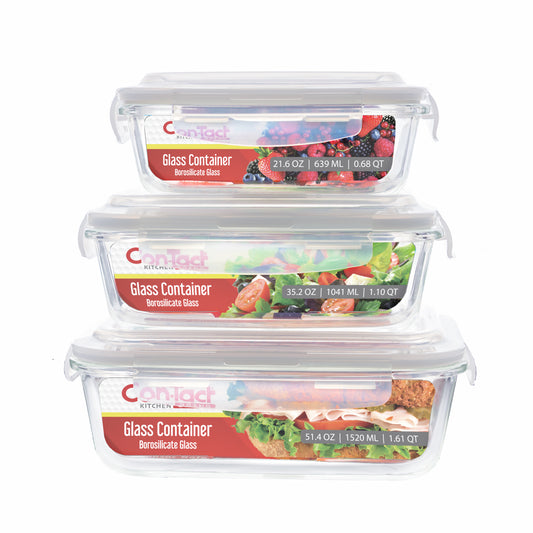 Borosilicate Glass Food Storage Containers with Locking Lid Rectangular
