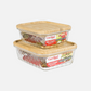Embossed Borosilicate Glass Container with Bamboo Lid Rectangular