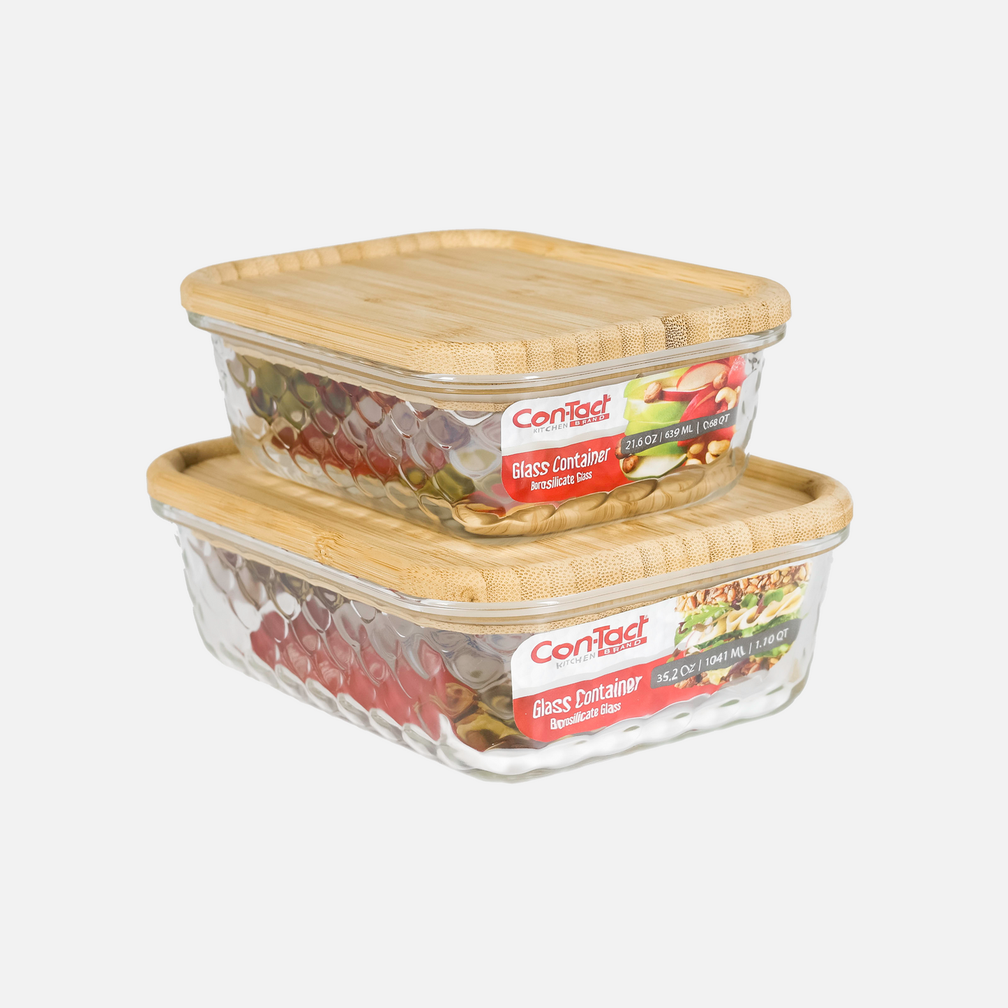 Embossed Borosilicate Glass Container with Bamboo Lid Rectangular