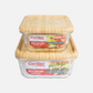 Embossed Borosilicate Glass Container with Bamboo Lid Rectangular